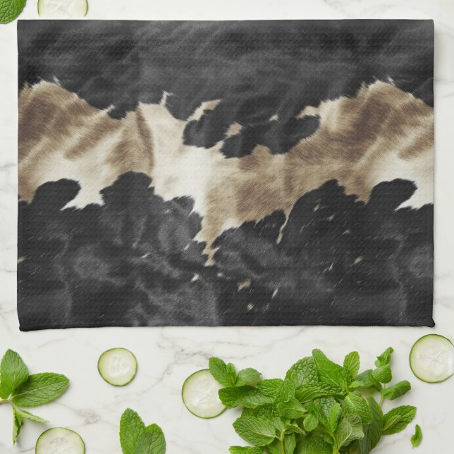 Black Gold Western Cowhide Kitchen Towel (Folded)
