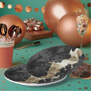 Black Gold Western Cowhide Paper Plates