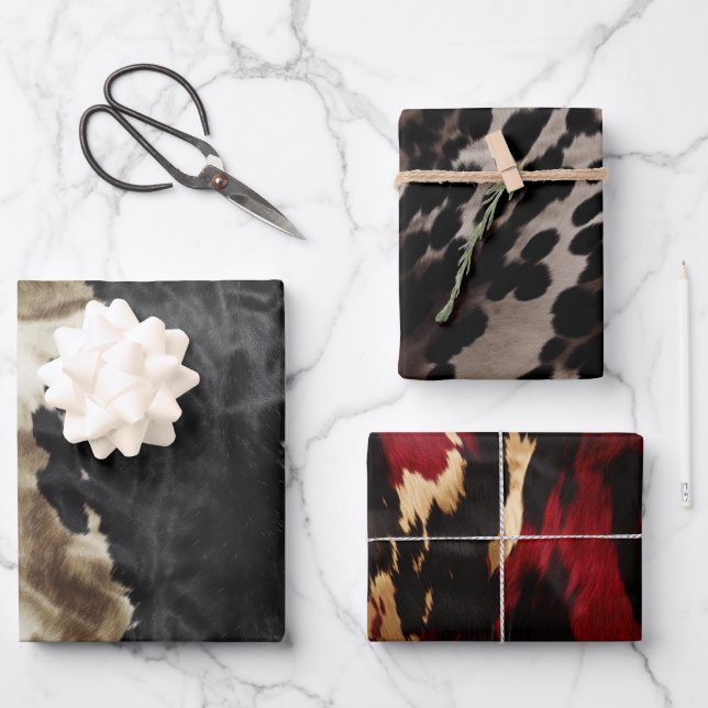 Black Gold Western Cowhide Wrapping Paper Sheets (Front)