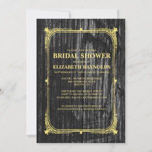 Black & Gold Western Wood Bridal Shower Invitation