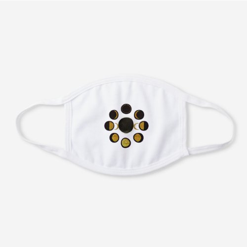 Black Gold Whimsical Moon Phases White Cotton Face Mask