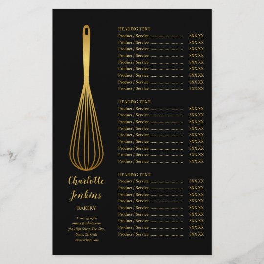 Black Gold Whisk Bakery Patisserie Service Menu