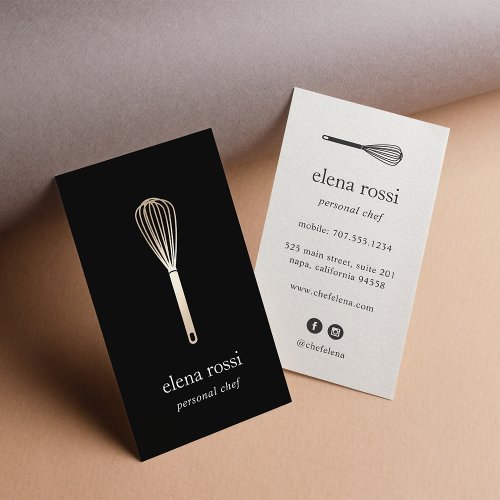 Black  Gold Whisk  Chef Catering Bakery Business Card