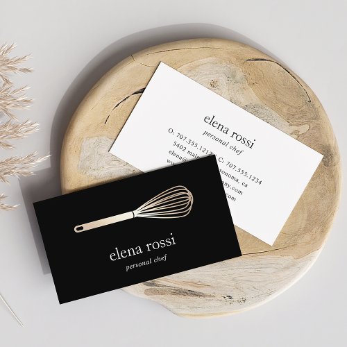 Black  Gold Whisk Logo  Chef Catering Bakery Business Card