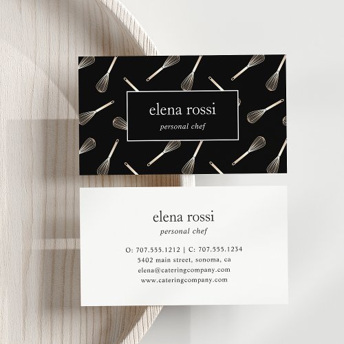 Black  Gold Whisk Pattern  Chef Catering Bakery Business Card