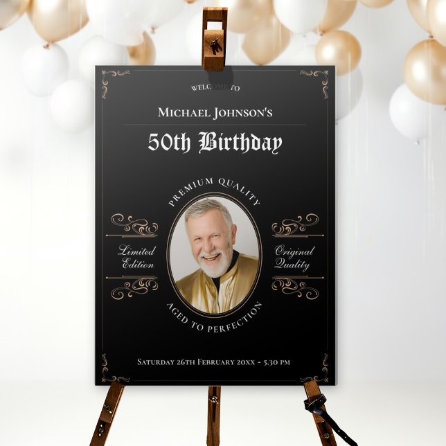 Black Gold Whiskey Photo 50th Birthday Welcome Foam Board (Black Gold Whiskey Photo 50th Birthday Welcome Foam Board)