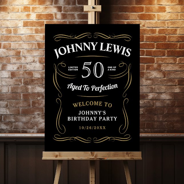 Black & gold whiskey themed birthday Welcome Foam Board (Black & gold whiskey themed birthday Welcome Foam Board)