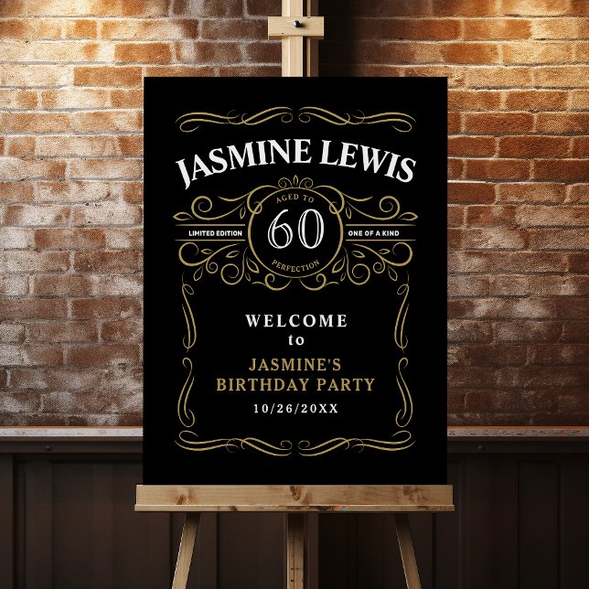 Black & gold whiskey themed birthday Welcome Foam Board (Black & gold whiskey themed birthday Welcome Foam Board)