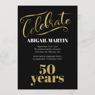 Black Gold White 50th Birthday Party Invitation