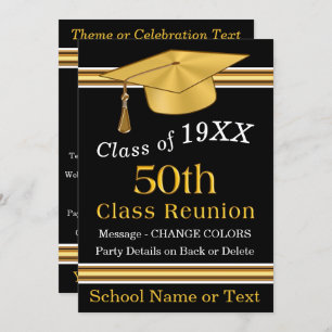 Black, Gold, White 50th Class Reunion Invitations