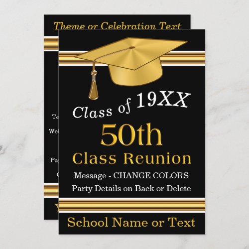 Black Gold White 50th Class Reunion Invitations