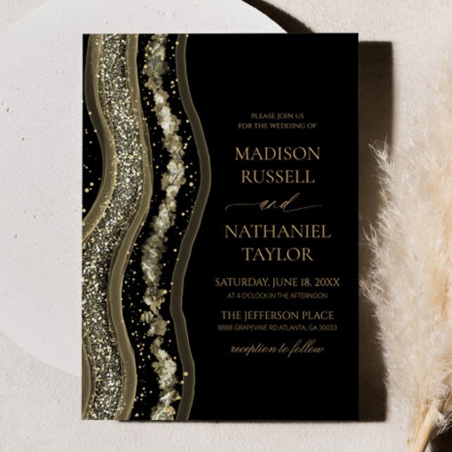 Black Gold White Agate Elegant Wedding Invitation (Creator Uploaded)