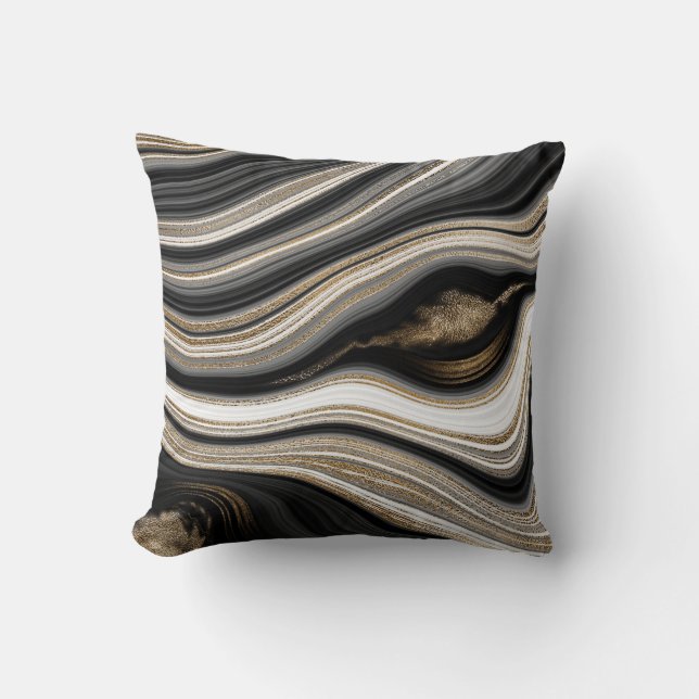 Black Gold White Agate modern Throw Pillow (Front)