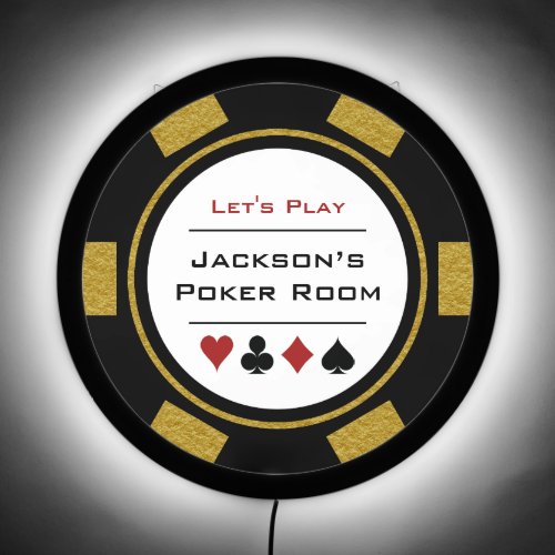 Black Gold White Casino Poker Chip Gambling LED Sign