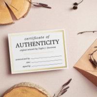 Black Gold White Certificate of Authenticity