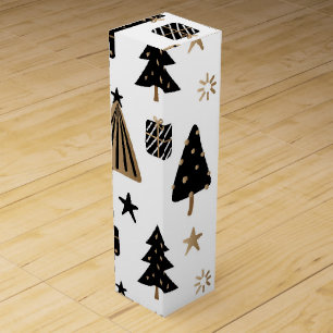 BLACK GOLD WHITE CHRISTMAS PRESENTS TREES WINE BOX