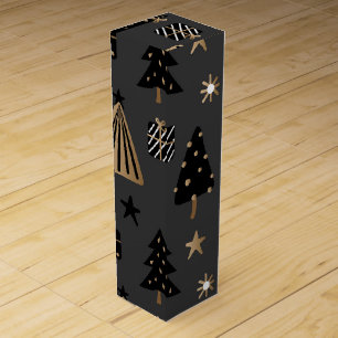 BLACK GOLD WHITE CHRISTMAS PRESENTS TREES WINE BOX