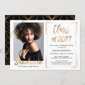 Black Gold White Class of 2022 Photo Graduation Invitation (Front/Back)