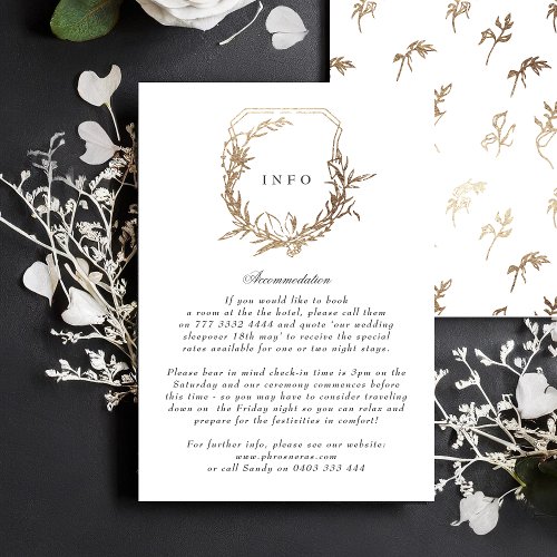 Black Gold White classic crest wedding details Enclosure Card
