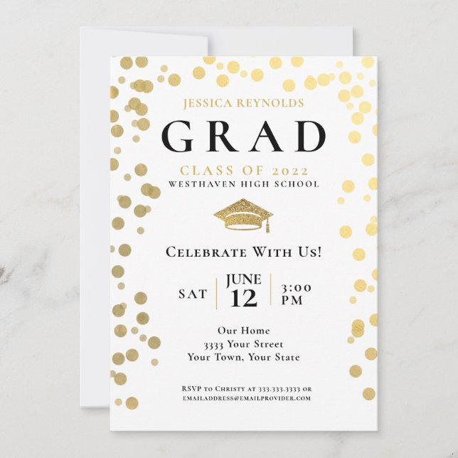 Black Gold White Confetti Photo Graduation Party I Invitation (Front)