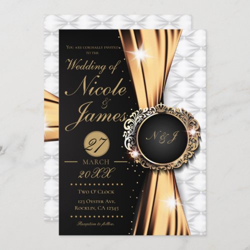 Black Gold  White Elegant Luxury Wedding Or Event Invitation