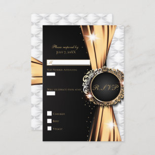 Black Gold & White Elegant Luxury Wedding RSVP Invitation