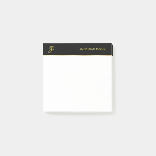 Black Gold White Elegant Monogram Modern Template Post_it Notes