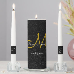 Black Gold White Elegant Wedding Monogram Unity Candle Set