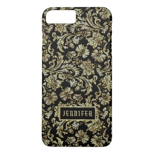 Black Gold  White Faux Glitter Floral Damasks iPhone 8 Plus7 Plus Case