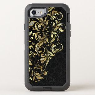 Black Gold & White Glitter Floral Lace OtterBox Defender iPhone SE/8/7 Case