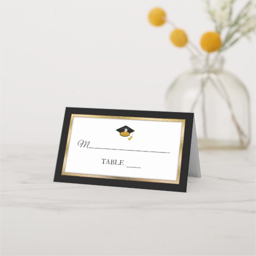Black  Gold  White Grad Cap Place Cards