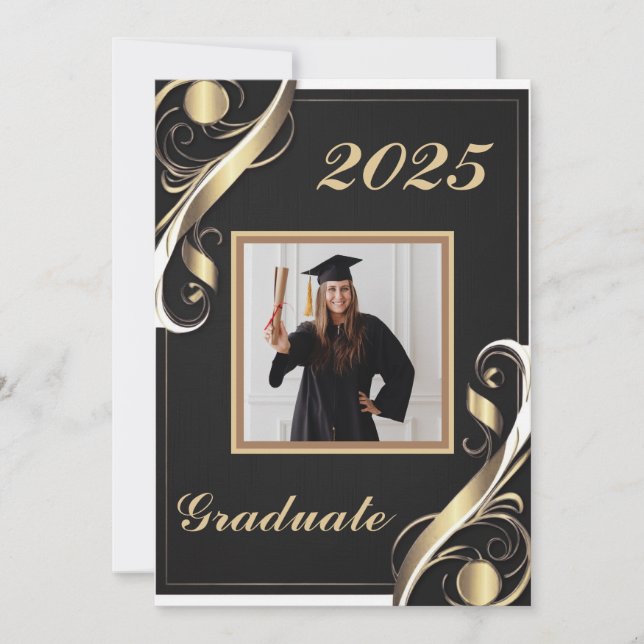 Black Gold White Graduation 2025 Invitation (Front)
