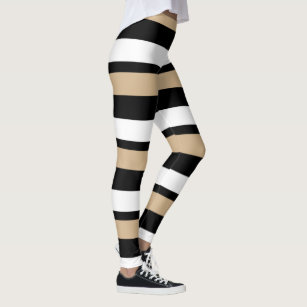 Black Gold & White Horizontally-Striped Leggings