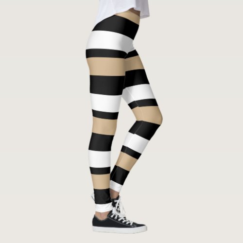 Black Gold  White Horizontally_Striped Leggings