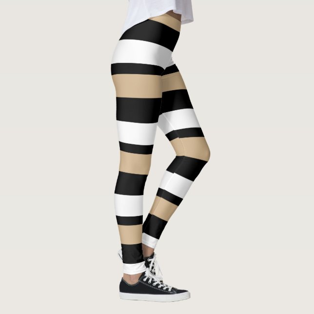 Black Gold & White Horizontally-Striped Leggings (Right)