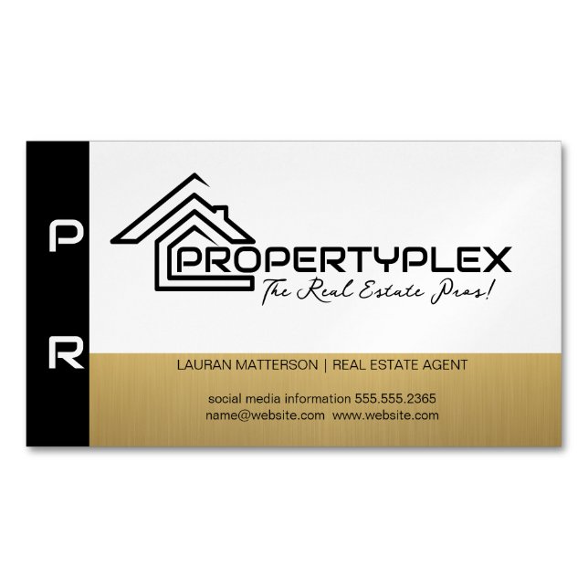 Black Gold White | House Logo Business Card Magnet (Front)