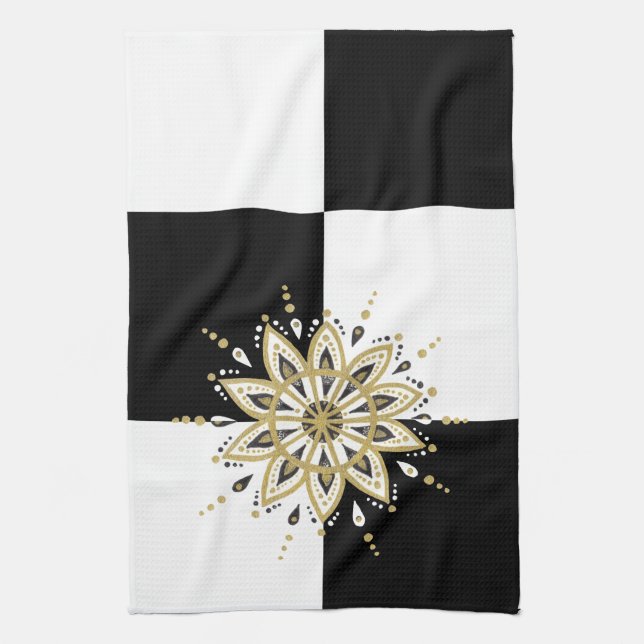 Black gold & white mandala geometric design 2a towel (Vertical)