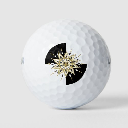 Black gold  white mandala geometric design golf balls