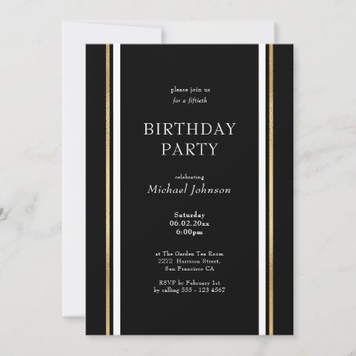 Black Gold White Minimalist 50th Birthday Invitation