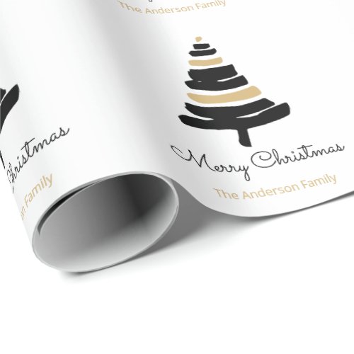 Black gold white modern simple Christmas tree Wrapping Paper