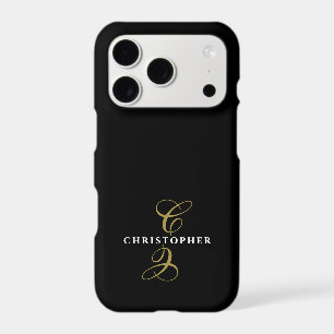 Black Gold White Monogram Minimalist Elegant Men iPhone 17 Pro Case
