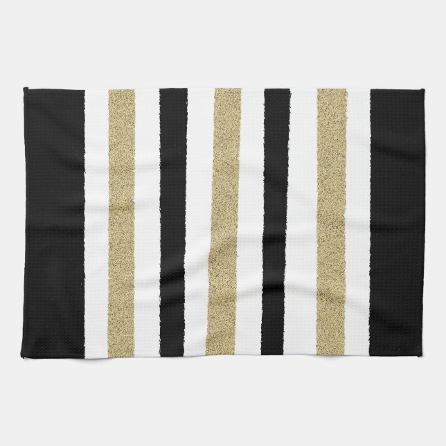 Black / Gold / White Paper Stripes Kitchen Towel (Horizontal)
