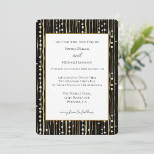 Black Gold White Pearls Wedding Invitation