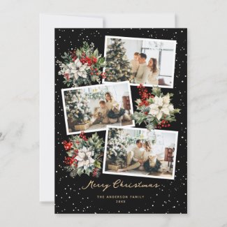 Black Gold White Poinsettia Photo Merry Christmas