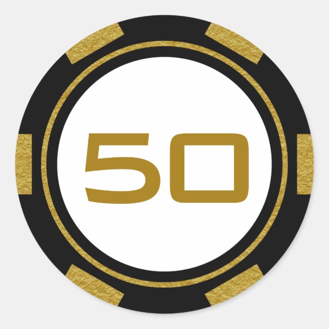 Black Gold White Poker Chip Casino Birthday Number Classic Round Sticker (Front)