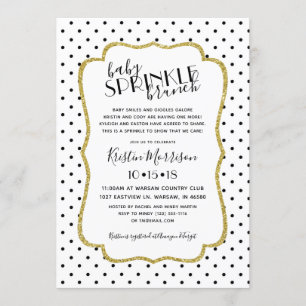 Black Gold White Polkadot Baby Sprinkle Invitation