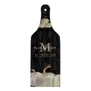 Black Gold White Pumpkin My Cooking Show Monogram Cutting Board