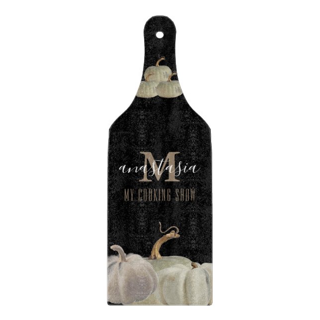 Black Gold White Pumpkin My Cooking Show Monogram  Cutting Board (Front)
