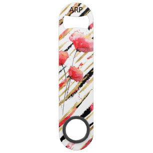 *~* Black Gold White Red Poppy Pattern Bar Key