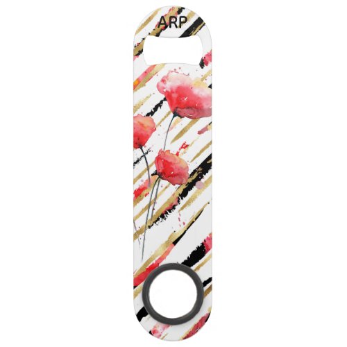  Black Gold White Red Poppy Pattern Bar Key